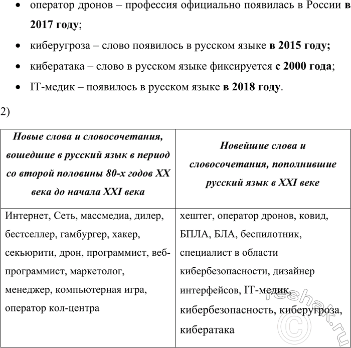 Решение задачи: 34. 1) Проанализируйте слова и словосочетания, появившиеся в русском языке на рубеже XX—XXI веков. Выделите среди них новейшие слова, возникшие в русском языке только в XXI веке.