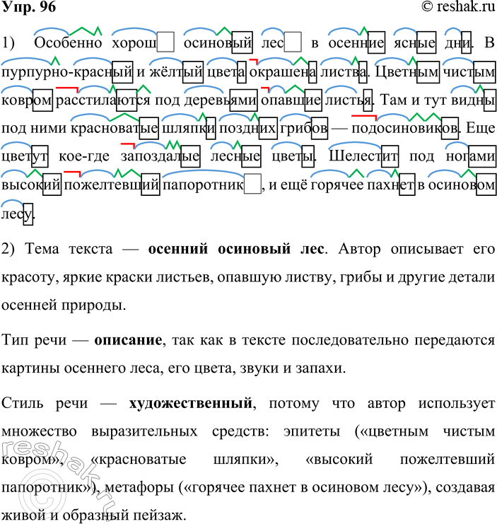 Решение задачи: 96. Спишите текст и обозначьте морфемы в знаменательных словах. Особенно хорош осиновый лес в осенние ясные дни. В пурпурно-красный и жёлтый цвет окрашена листва.