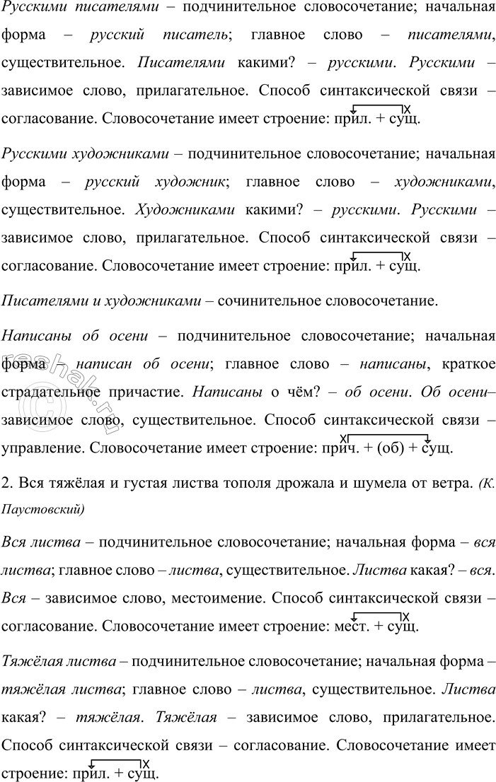 Решение задачи: 394. Выделите все словосочетания из предложений и произведите их синтаксический анализ. 1. Самые мягкие и трогательные стихи, книги и картины написаны русскими поэтами, писателями и художниками об осени.
