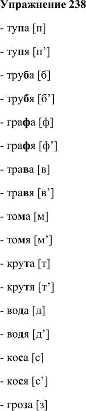 Решение задачи: 238. Определите, сколько фонем выделяет М.В. Панов, затранскрибируйте их. Посмотрим, сколько различается звуков перед гласным [а] ударным: тупа — тупя (деепр.) — труба — трубя — графа — графя — трава — травя — тома — томя — крута — крутя — вода — водя — коса — кося — гроза — грозя — лица — вина — виня — бела — беля — спеша — треща — дрожа — визжа = [в’иж’:а] — свеча — гора — горя — моя — рука — нога — суха.