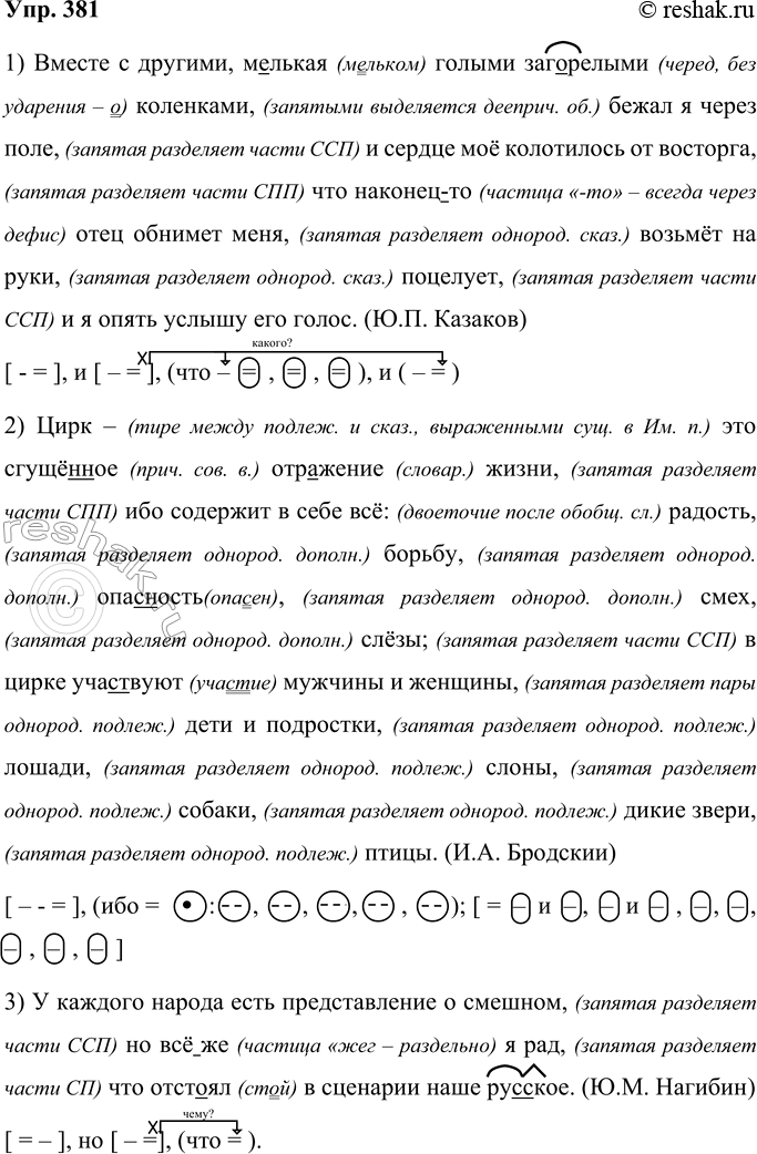 Решение задачи: 381 Запишите предложения, соблюдая нормы правописания. 1) Вместе с другими м..лькая голыми загорелыми коленками бежал я через ноле и сердце моё колотилось от восторга что наконец(то) отец обнимет меня возьмёт на руки поцелует и я опять услышу его голос.