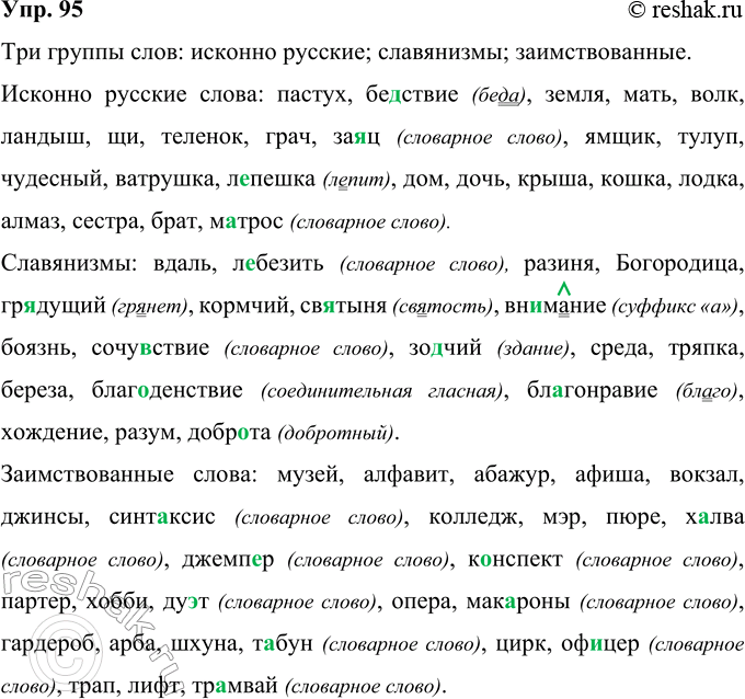 Решение задачи: 95 Используя указанные выше сведения, определите происхождение слов. Какими словарями надо воспользоваться, чтобы уточнить происхождение слова? По какому принципу можно сгруппировать слова?