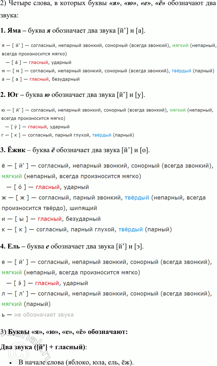 Решение задачи: 585.1. Запишите четыре слова, в которых буквы я, ю, е, ё обозначают гласный звук и мягкость предшествующего согласного. Четыре слова, в которых буквы «я», «ю», «е», «ё» обозначают гласный звук и мягкость предшествующего согласного:
