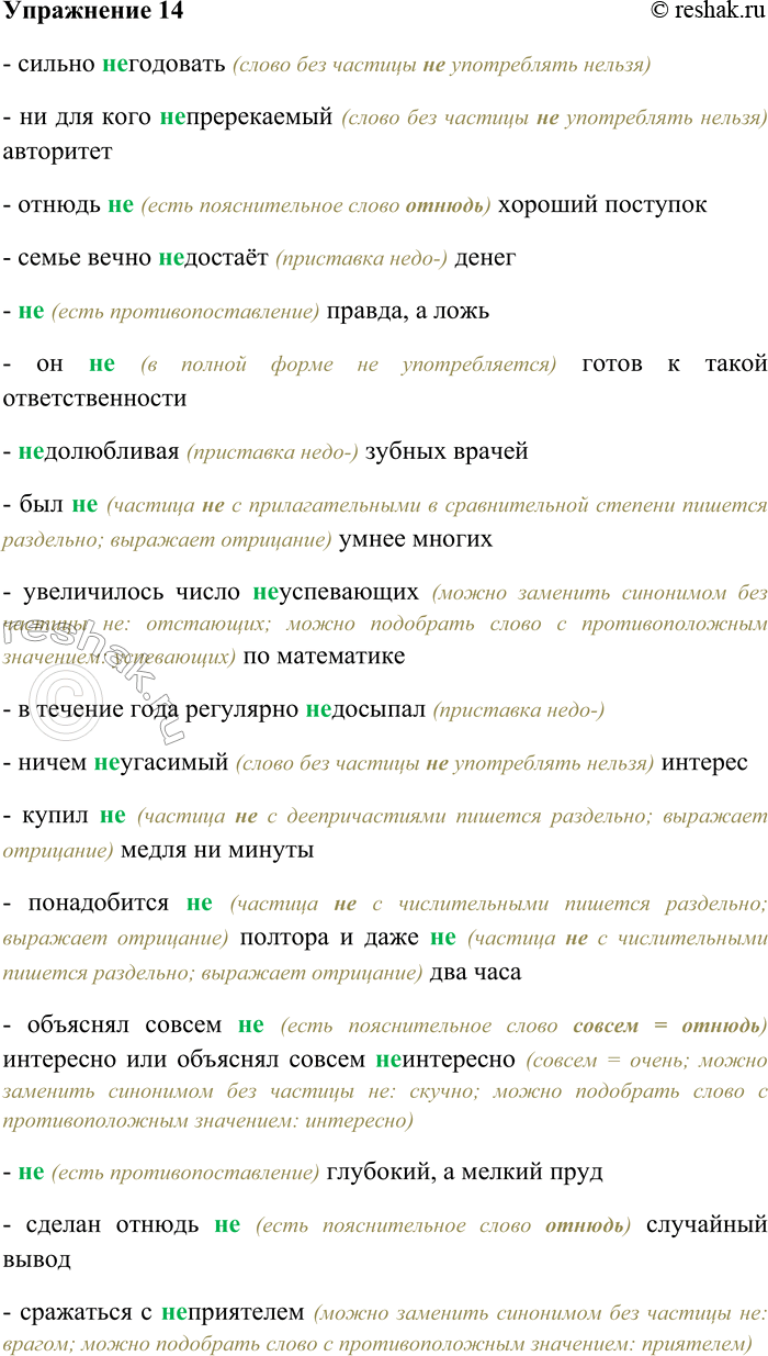 Решение задачи: 14. Спишите, выбирая слитное или раздельное написание НЕ. Объясните свой выбор. Сильно (не) годовать; ни для кого (не) пререкаемый авторитет; отнюдь (не) хороший поступок;