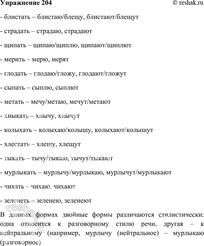 Решение задачи: 204. Образуйте от данных инфинитивов формы 1-го лица ед. ч. и формы 3-го лица мн. ч. настоящего времени. Какие из глаголов имеют две различные формы?