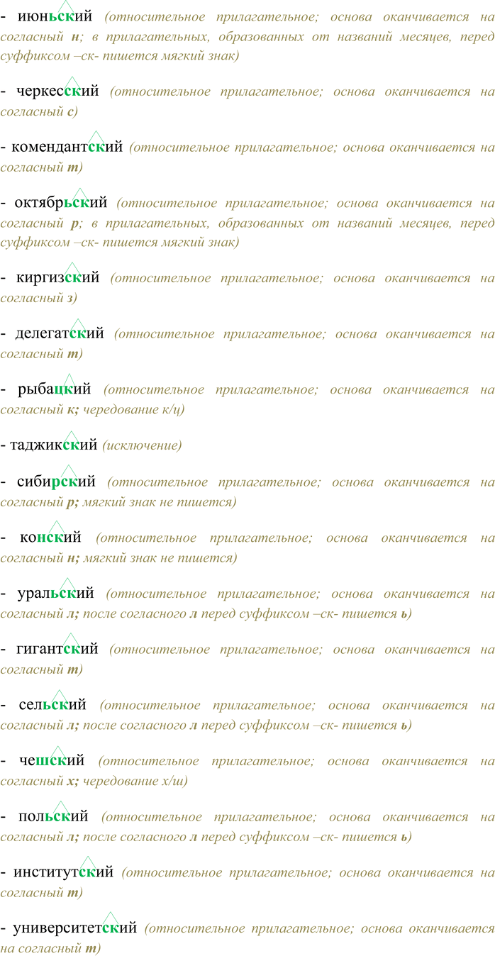 Решение задачи: 126. Спишите, вставляя пропущенные буквы; графически обозначьте суффиксы имён прилагательных. 1. Матрос...ий, казах...ий, француз...ий, молодец...ий, одесс...ий, казан(ь)...ий, июл(ь)...ий, тка(ч,ц)...ий, каза(к,ц)...ий, богатыр(ь)...ий, январ(ь)...ий, рус...ий, немец...ий, кавказ...ий, декабр(ь)...ий, июн(ь)-...ий, черкес...ий, комендант...ий, октябр(ь)...ий, киргиз...ий, делегат...ий, рыба(к,ц)...ий, таджик...ий, сибир(ь)...ий, кон(ь)...ий, урал(ь)-...ий, гигант...ий, сел(ь)...ий, че(х,ш)...ий, пол(ь)...ий, институт...ий, университет...ий, горня(к,ц)...ий, риж...ий, кандидат...ий, праж...ий, пассажир...ий.