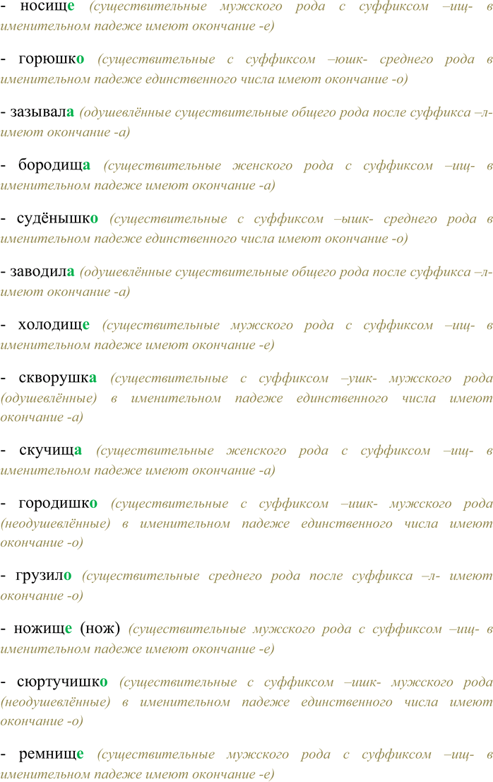 Решение задачи: 88. Спишите, вставляя правильные окончания имён существительных. Ножищ... (нога), муравьишк..., вышибал..., окнищ..., соловушк..., избищ..., зубил..., заводишк..., силищ..., детинушк..., мочал..., парнищ..., сараюшк..., носищ..., горюшк..., зазывал..., бородищ..., судё-нышк..., заводил..., холодищ..., скворушк..., скучищ..., городишк..., грузил..., ножищ...