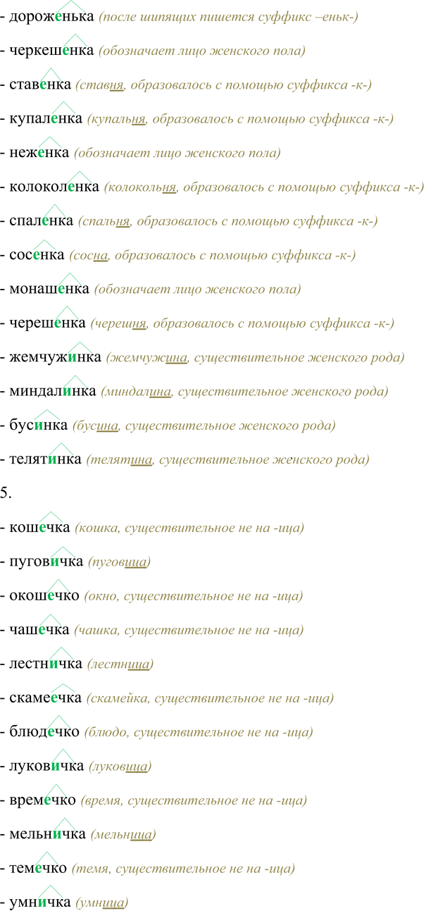 Решение задачи: 89. Спишите, вставляя пропущенные буквы. Выделите суффиксы имён существительных. 1. Рассказ...ик, бан...ик, переплёт...ик, барабан...ик, бетон...ик, кровель...ик, добыт...ик, забой...ик, объезд...ик, перевод...ик, учёт-...ик, свар...ик, фонар...ик.