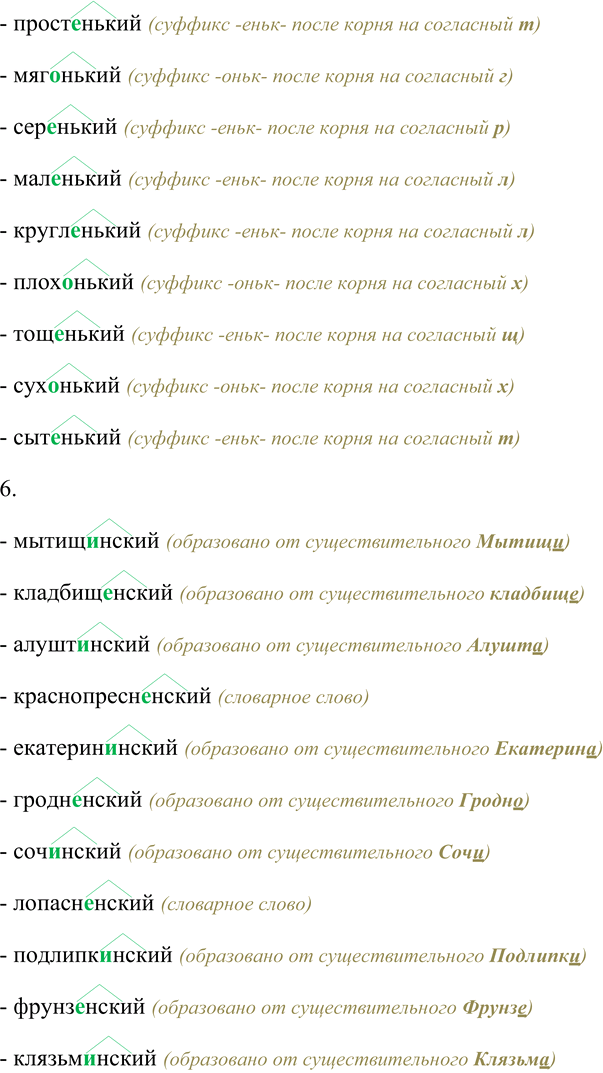 Решение задачи: 126. Спишите, вставляя пропущенные буквы; графически обозначьте суффиксы имён прилагательных. 1. Матрос...ий, казах...ий, француз...ий, молодец...ий, одесс...ий, казан(ь)...ий, июл(ь)...ий, тка(ч,ц)...ий, каза(к,ц)...ий, богатыр(ь)...ий, январ(ь)...ий, рус...ий, немец...ий, кавказ...ий, декабр(ь)...ий, июн(ь)-...ий, черкес...ий, комендант...ий, октябр(ь)...ий, киргиз...ий, делегат...ий, рыба(к,ц)...ий, таджик...ий, сибир(ь)...ий, кон(ь)...ий, урал(ь)-...ий, гигант...ий, сел(ь)...ий, че(х,ш)...ий, пол(ь)...ий, институт...ий, университет...ий, горня(к,ц)...ий, риж...ий, кандидат...ий, праж...ий, пассажир...ий.