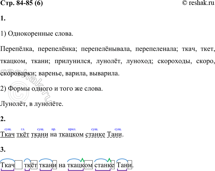 Решение задачи: 6 1. Прочитай скороговорки. Найди в них: 1) однокоренные слова; 2) формы одного и того же слова. 1) Перепёлка перепелёнка перепелёнывала, перепелёнывала, перепелёнывала, еле перепеленала.