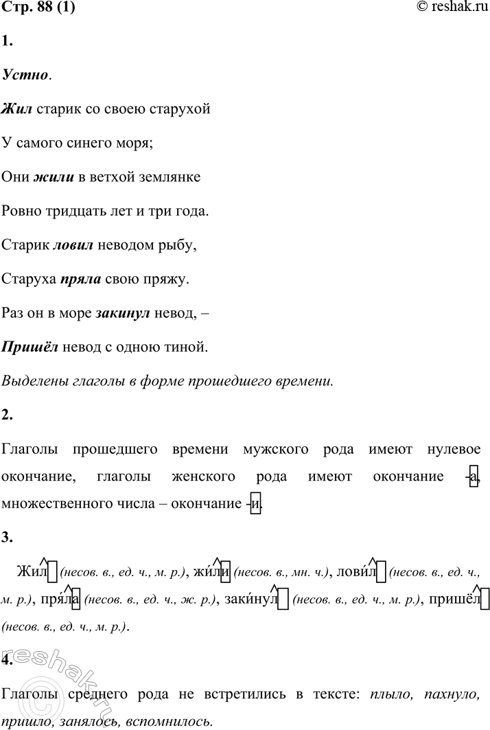 Решение задачи: Правописание глаголов в форме прошедшего времени 1. Прочитай отрывок из «Сказки о рыбаке и рыбке» А. Пушкина. Назови глаголы в форме прошедшего времени.