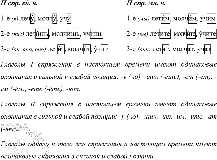 Решение задачи: 3 1. Изучи таблицу. Сколько спряжений имеет глагол? Какие окончания выделяются у глаголов I и II спряжения в настоящем времени? Назови глаголы с ударным и безударным окончаниями.