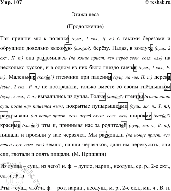 Решение задачи: 107. Спишите, проверяя пропущенные орфограммы. Этажи леса (Продолжение) Так пришли мы к полянк_ с такими берёзами и обрушили довольно высок_ю берёзу.