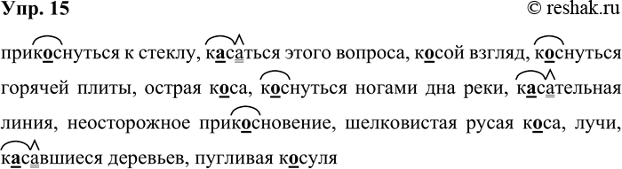 Решение задачи: 15 Запишите, вставив пропущенные орфограммы. прик_снуться к стеклу, к_саться этого вопроса, к_сой взгляд, к_снуться горячей плиты, острая к_са, к_снуться ногами дна реки, к_сательная линия, неосторожное прик_сно-вение, шелковистая русая к_са, лучи, клавшиеся деревьев, пугливая к_суля Выделите в словах корень-нарушитель и суффикс -а-, если он следует после этого корня.