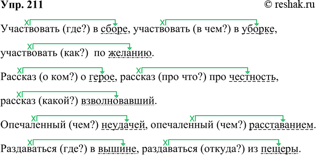 Решение задачи: 211. Уточните названия предметов (действий, признаков) с помощью слов, записанных в скобках (при неооходимости используйте служебные слова и меняйте порядок слов).