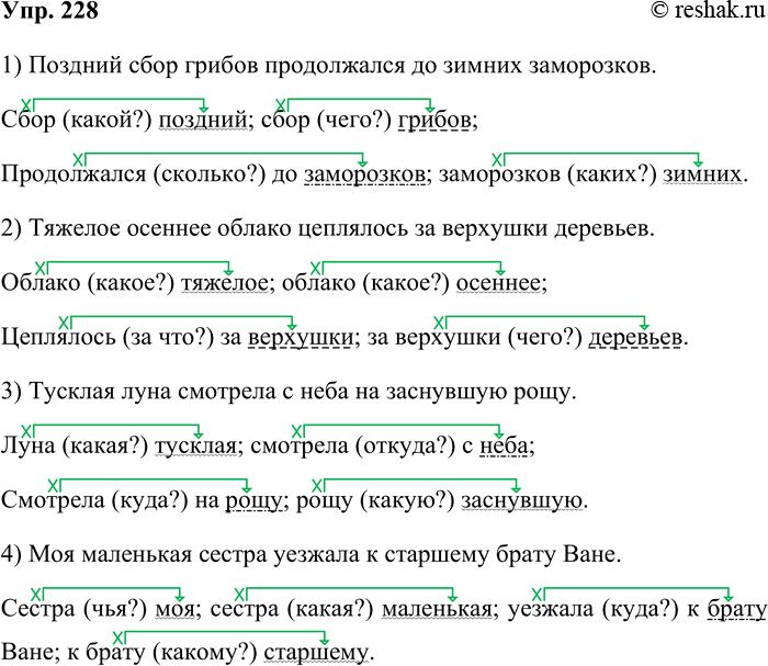Решение задачи: 228. Образуйте словосочетания так же, как вы это делали в упражнении 227. Постройте из каждой пары получившихся словосочетаний высказывание. Запишите их.