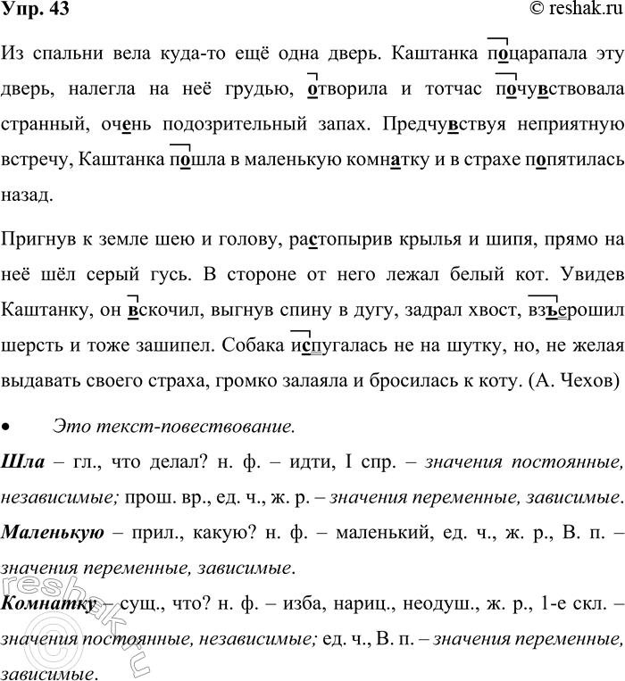 Решение задачи: 43. Запишите, проверяя орфограммы. Из спальни вела куда-то ещё одна дверь. Каштанка п_царапала эту дверь, налегла на неё грудью, (а,о)творила и тотчас же п_чу(?)ст-вовала странный, оч_нь подозрительный запах.