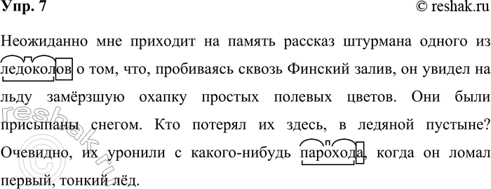 Решение задачи: 7. Спишите. Неожиданно мне приходит на память рассказ штурмана одного из ледоколов о том, что, пробиваясь сквозь Финский залив, он увидел на льду замёрзшую охапку простых полевых цветов.