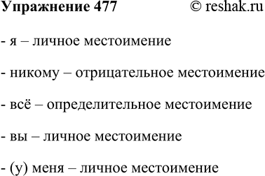 Решение задачи: 477 Прочитайте фрагмент стихотворения Я. Акима «Люблю!» и выпишите из него все местоимения. Определите разряд каждого из них. Мыть посуду я люблю, Никому не уступлю!