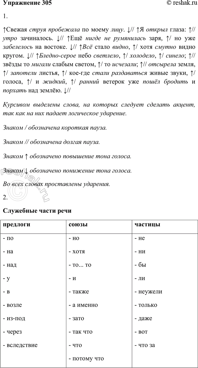 Решение задачи: 305. 1. Прочитайте текст, используя памятку 1. Свежая струя пробежала2 по моему лицу. Я открыл глаза: утро зачиналось. Ещё нигде не румянилась заря, но уже забелелось на востоке.