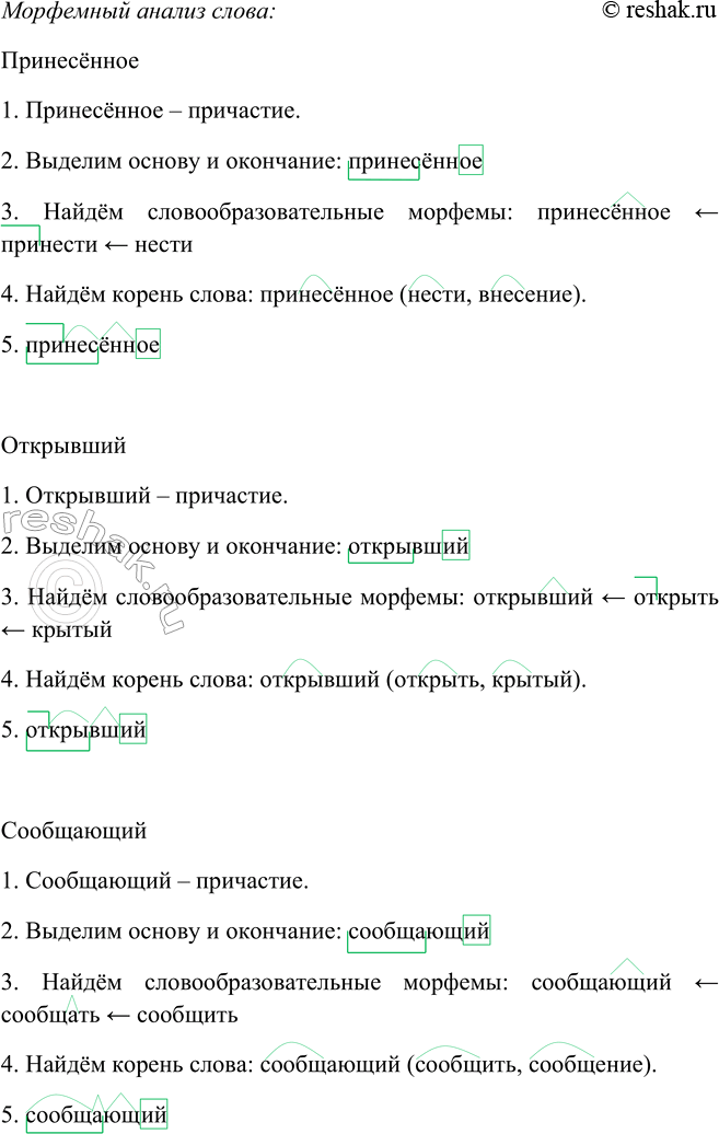 Решение задачи: 125. Выпишите в одну колонку действительные причастия, в другую — страдательные, выделите их суффиксы. Рассуждайте при этом по образцу в опорном материале.