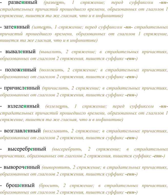 Решение задачи: 172. Спишите, объясняя выбор гласных в причастиях. Рисованный, просеянный, вывезенный, выменинный, разгороженный, узнанный, припаянный, подхваченный, развеянный, затеянный, вывалинный, положенный, причисленный, взлелеянный, возглавленный, высеребрянный, вывороченный, брошенный.