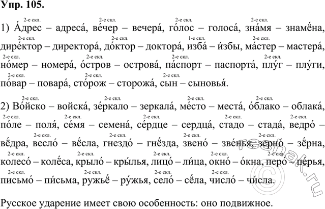 Решение задачи: Спишите имена существительные, укажите их склонение. Поставьте слова в форму множественного числа. Расставьте в них ударения. О какой особенности русского ударения можно говорить?
