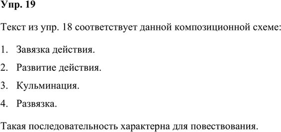 Решение задачи: Соответствует ли текст из упр. 18 данной композиционной схеме? Для какого типа текста характерна такая последовательность? Виды рассуждений: - рассуждение-доказательство; - рассуждение-объяснение;