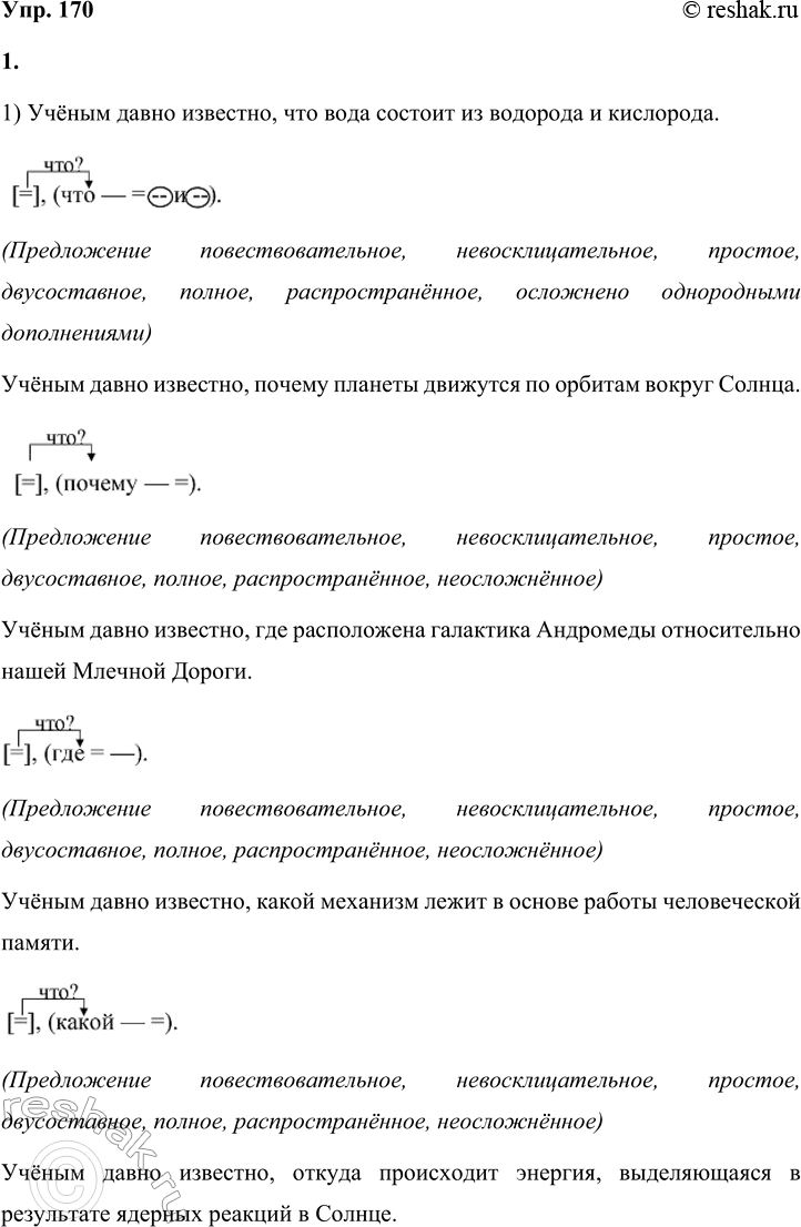 Решение задачи: 170 1. Продолжите предложения, используя союзы и союзные слова. 1) Учёным давно известно, что... почему... где... какой... откуда... зачем... как... 2) Проводник подробно рассказал, что...