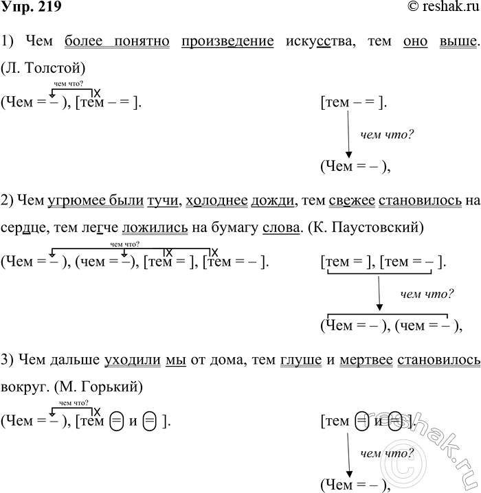 Решение задачи: 219 Спишите предложения, вставляя пропущенные буквы, раскрывая скобки и расставляя знаки препинания. Выделите грамматические основы предложений и составьте горизонтальные или вертикальные схемы.