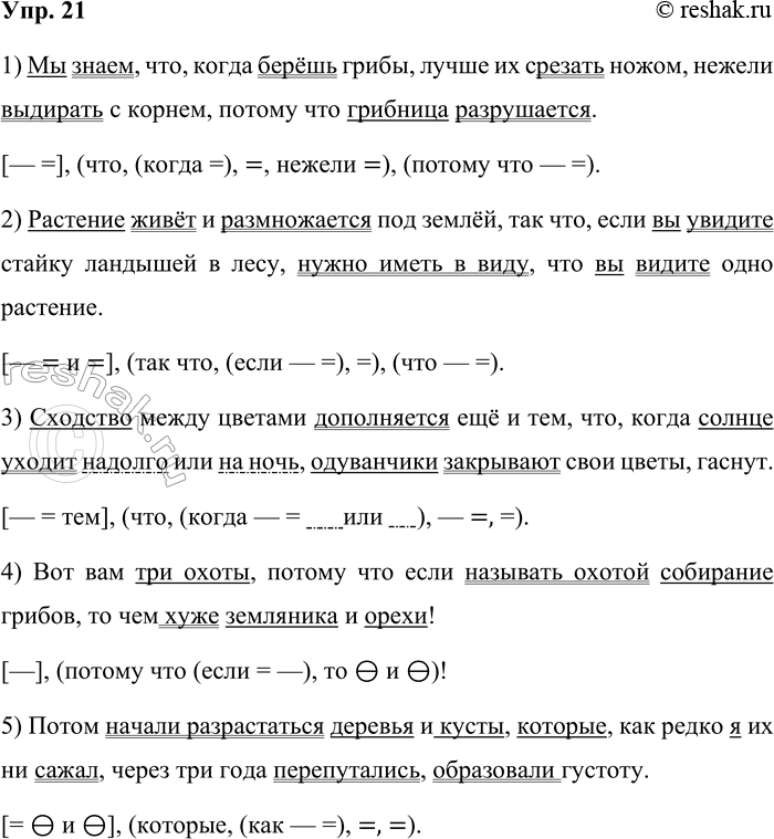 Решение задачи: 21 Спишите предложения из произведений Владимира Алексеевича Солоухина, расставляя недостающие знаки препинания. Объясните постановку знаков препинания при помощи схемы. 1) Мы знаем что когда берешь грибы лучше их срезать ножом нежели выдирать с корнем потому что грибница разрушается.